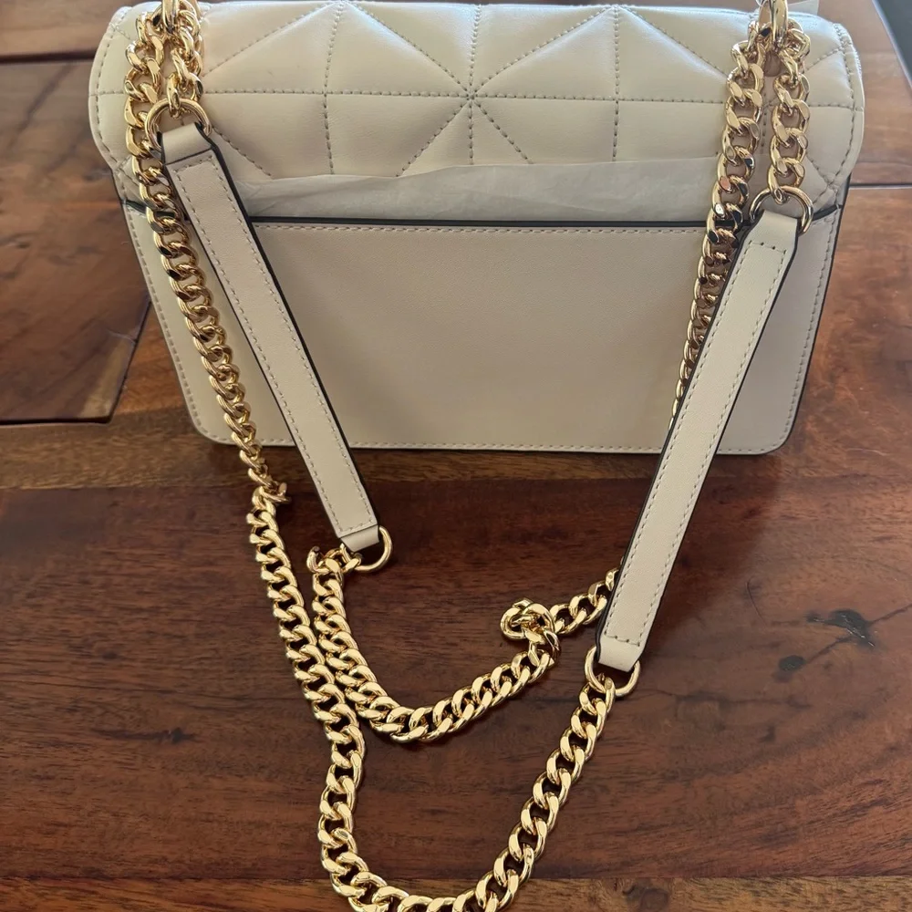 NWT Michael Kors LT Cream Quilted Leather ABBOT MD Flap Chain Link Crossbody - Picture 8 of 9